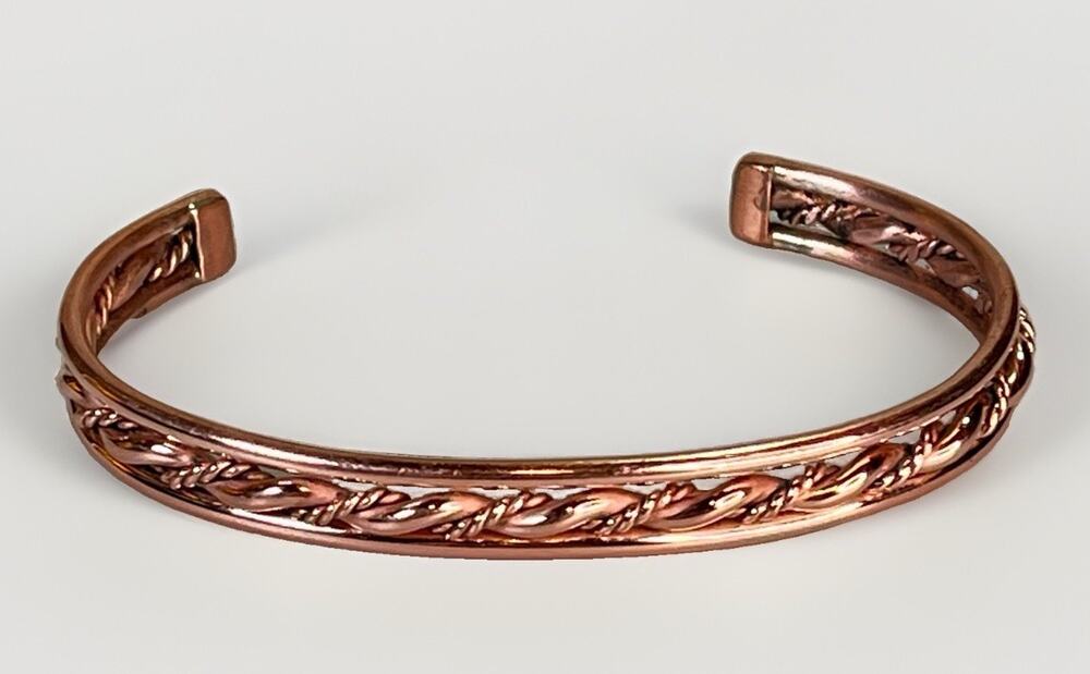 Copper Braided Rope Openwork Cuff Bracelet Adjust - Handmade Elaine Tahe Navajo